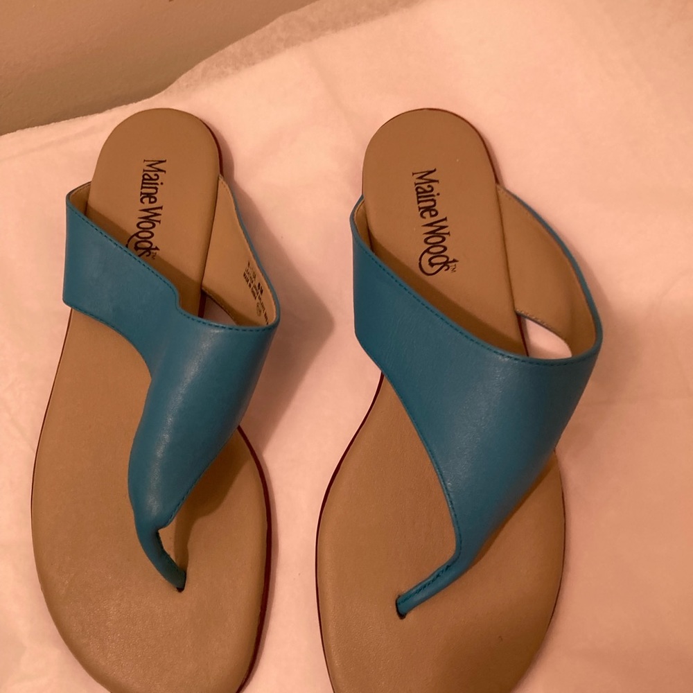 Maine Woods NEW IN BOX size 6M Leather Teal Thong sandals